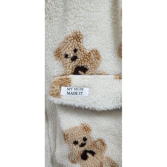 My Mum Made It Teddy Bear Sherpa Jacket Beige Brown Plush Fleece Coat Oversized - Picture 5 of 15